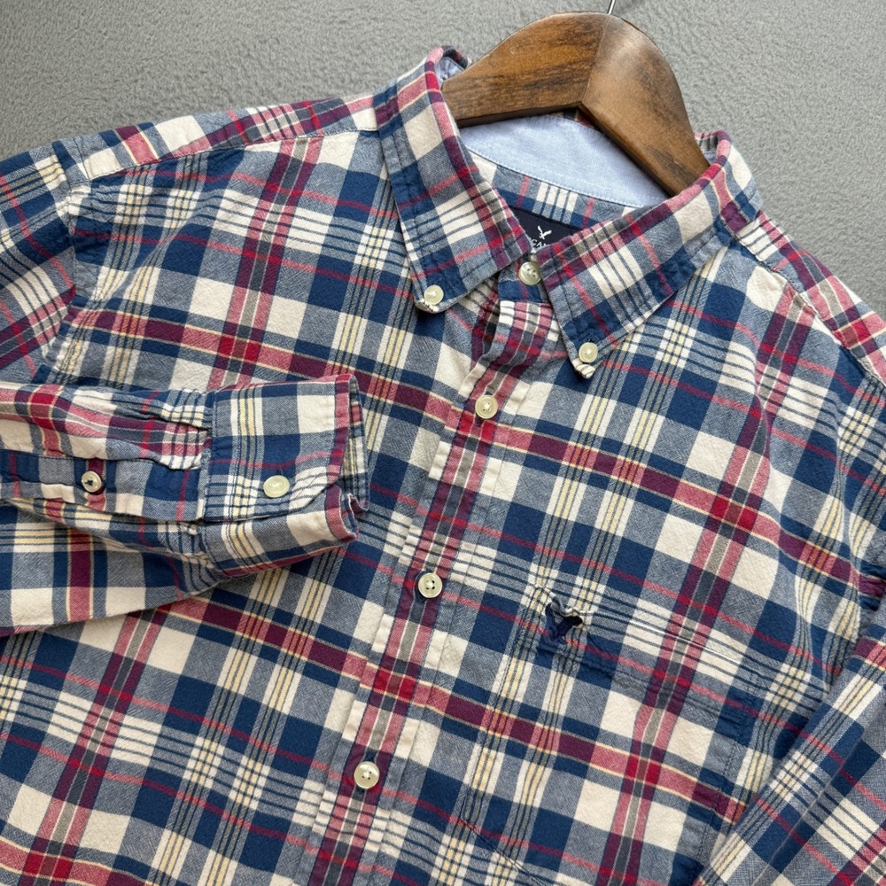 American Eagle Classic Fit Plaid Shirt Mens L Multicolor Cotton Preppy Workwear